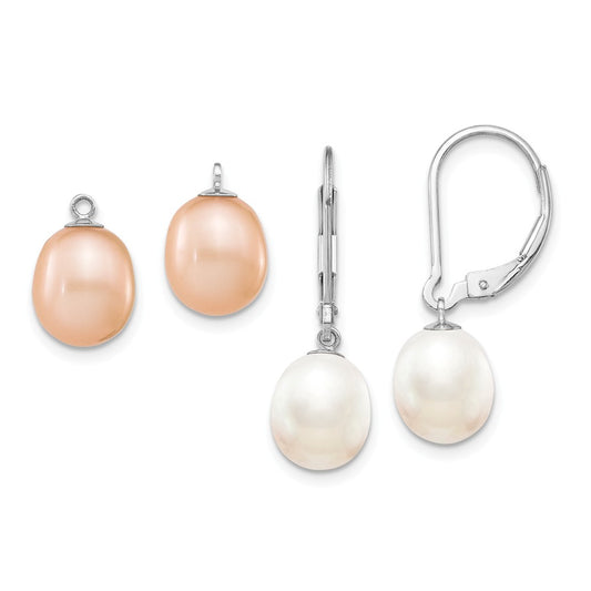 925 Sterling Silver Rhodium 7-8mm Multi-Color Freshwater Cultured Pearl Leverback 2pc Enhancer, 26mm x 7mm