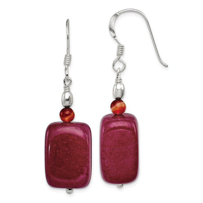 925 Sterling Silver Carnelian and Red Jade Earrings, 46mm x 14mm