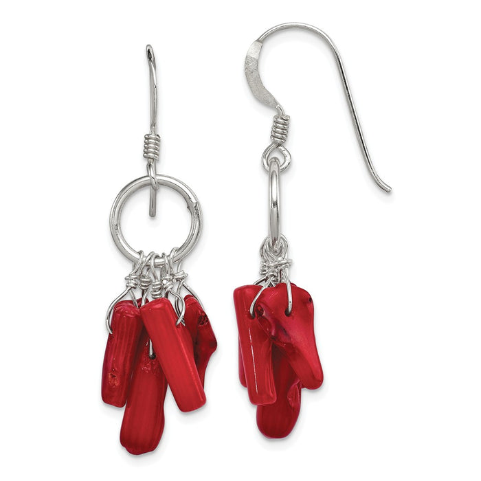 925 Sterling Silver Red Coral Earrings, 41mm x 20mm