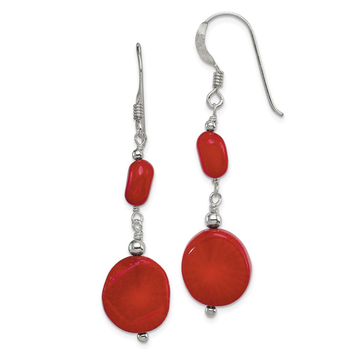 925 Sterling Silver Red Coral Earrings, 51mm x 14mm