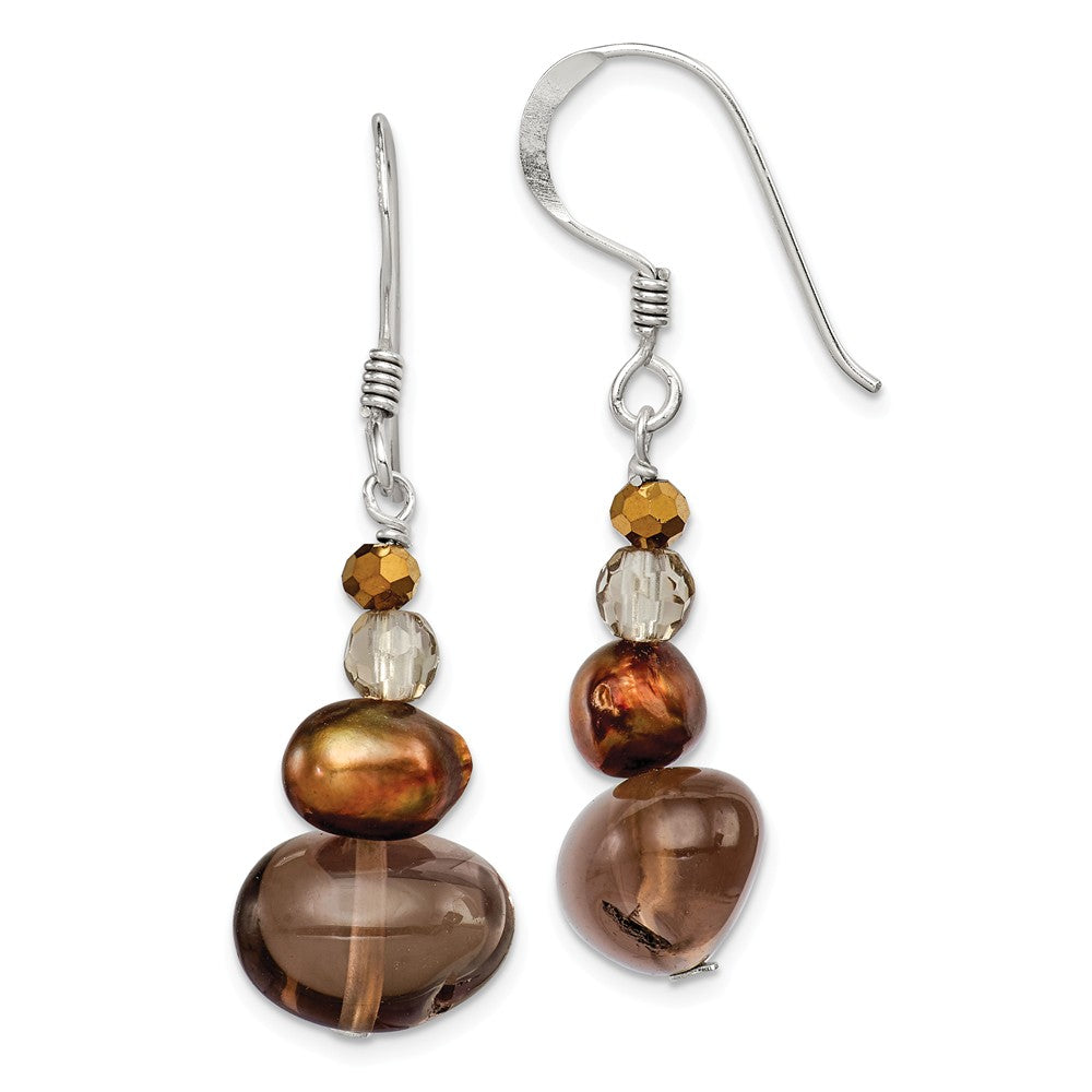 925 Sterling Silver Freshwater Cultured Pearl, Crystal and Quartz Earrings, 39mm x 12mm