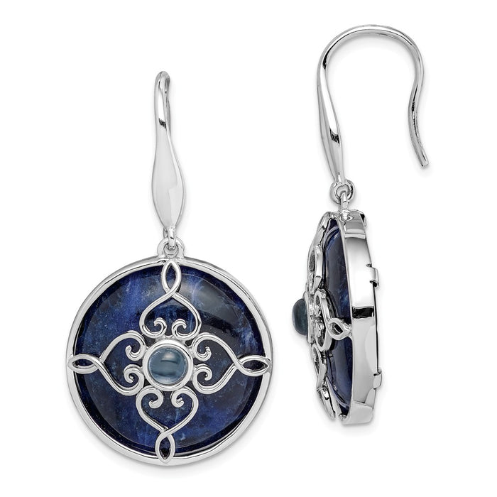 925 Sterling Silver Rhodium-plated with Sodalite & Blue Topaz Earrings, 42mm x 23mm