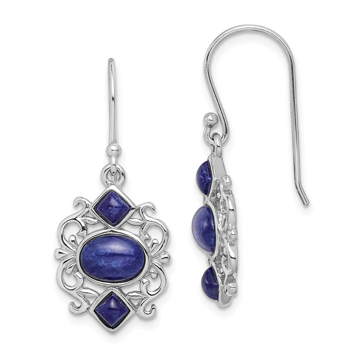 925 Sterling Silver Rhodium-plated with Lapis Lazuli Shepherd Hook Earrings, 31mm x 14mm