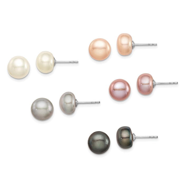 Stella Silver Jewelry Set - 925 Sterling Silver Rhodium 8-9mm Freshwater Cultured Pearl Button Stud Earring Set
