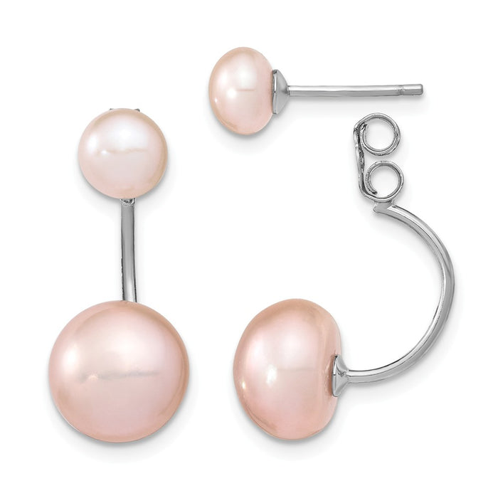 Million Charms 925 Sterling Silver Rhodium-Plated 5-6&8-9 Pink Freshwater Cutured Pearl Dangle Earrings,