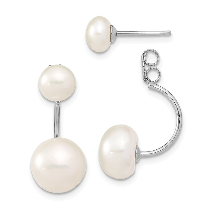 925 Sterling Silver Rhodium 5-6&8-9 White Freshwater Cultured Pearl Dangle Earrings,
