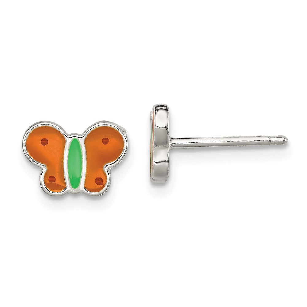 925 Sterling Silver Polished & Enameled Butterfly Post Earrings, 7mm x 9mm