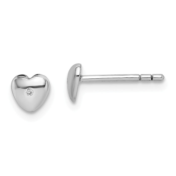 925 Sterling Silver Rhodium-plated Diamond Heart Post Earrings, 6mm x 6mm