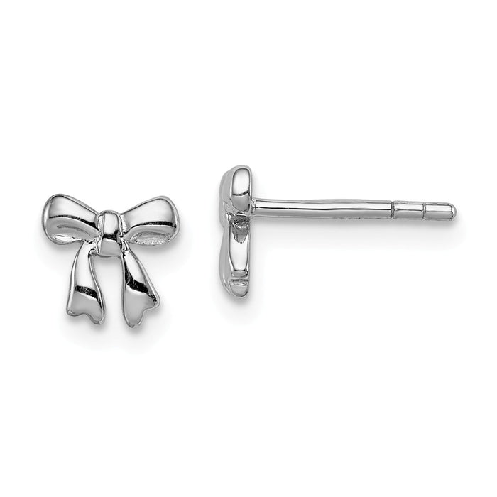 925 Sterling Silver Rhodium-plated Polished Bow Post Earrings, 6mm x 7mm