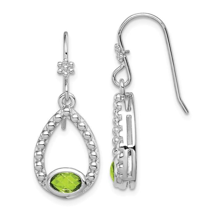 Stella Silver 925 Sterling Silver Rhodium-plated Peridot Shepherd Hook Dangle Earrings, 33mm x 13mm