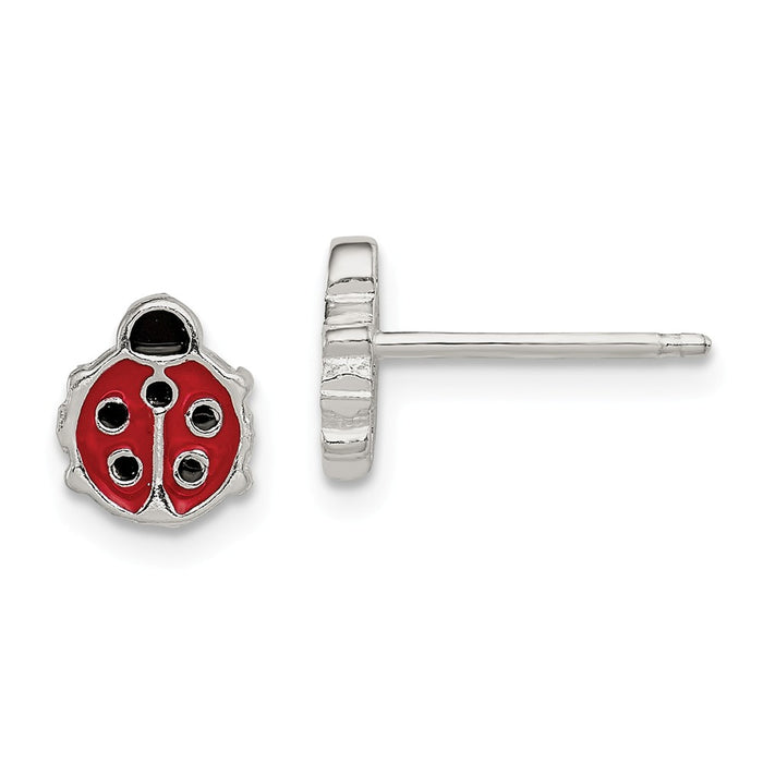 925 Sterling Silver Polished & Enameled Ladybug Post Earrings, 7mm x 6mm