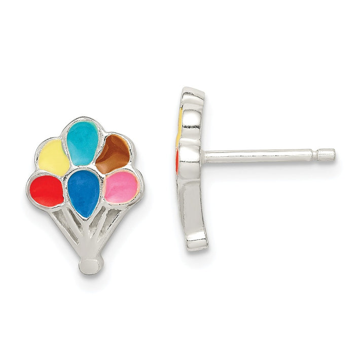 925 Sterling Silver Polished Enamel Balloon Childs Post Earrings, 13mm x 10mm