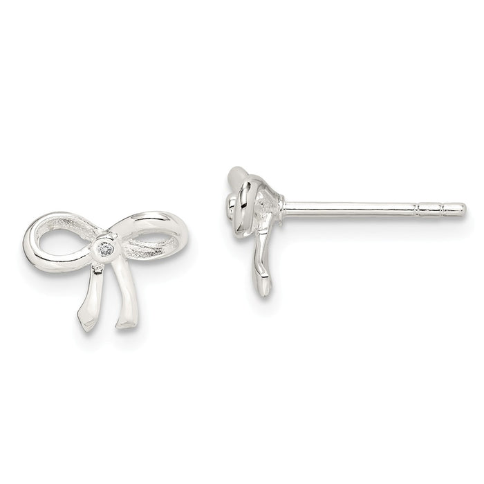 925 Sterling Silver Diamond Bow Post Earrings, 8mm x 11mm