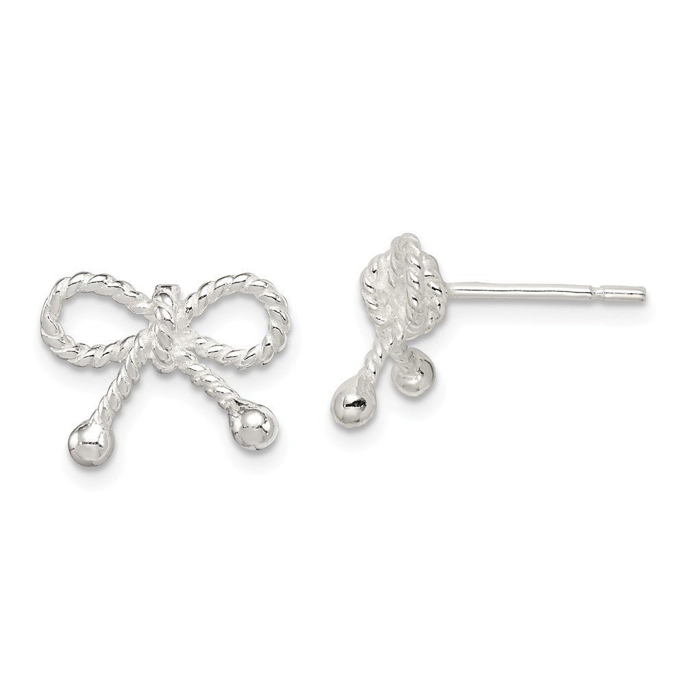925 Sterling Silver Polished and Textured Bow Post Earrings, 10mm x 14mm