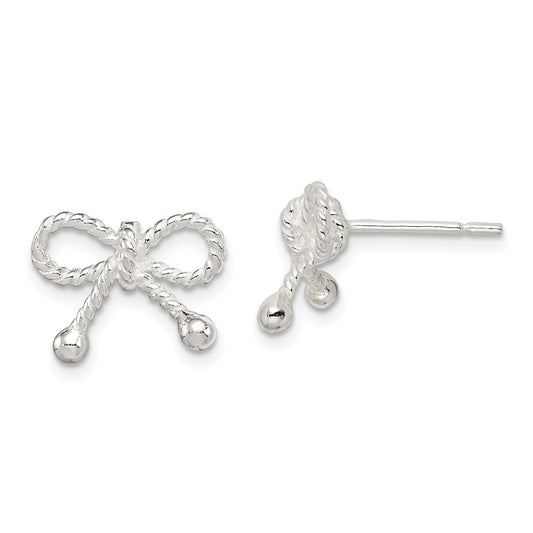 925 Sterling Silver Polished and Textured Bow Post Earrings, 10mm x 14mm