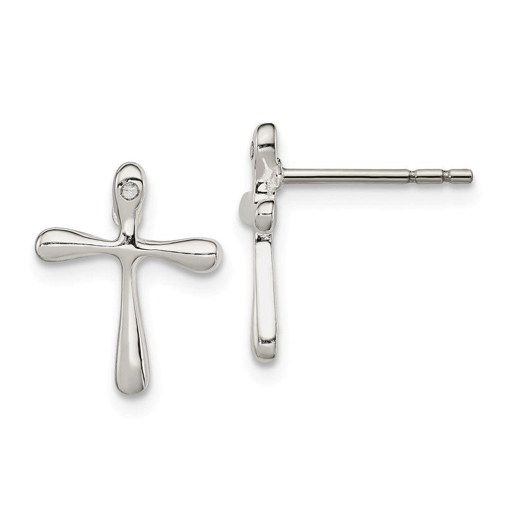 925 Sterling Silver Polished Diamond Cross Post Earrings, 13mm x 10mm