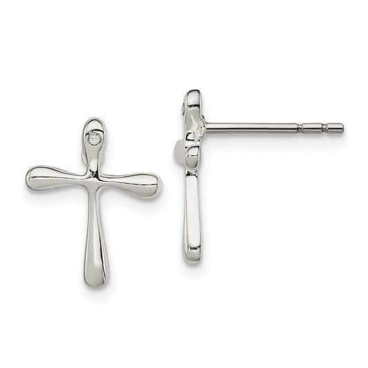 925 Sterling Silver Polished Diamond Cross Post Earrings, 13mm x 10mm