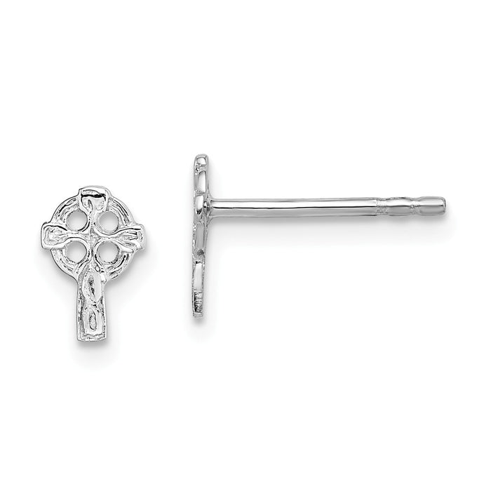 925 Sterling Silver Rhodium-plated Polished Cross Post Earrings, 7mm x 5mm