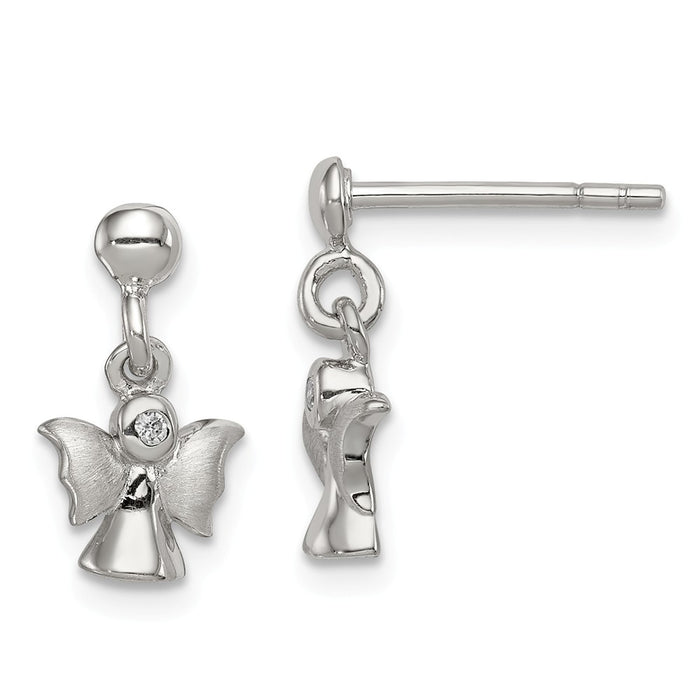 925 Sterling Silver Polished & Satin Angel Post Earrings, 14mm x 8mm