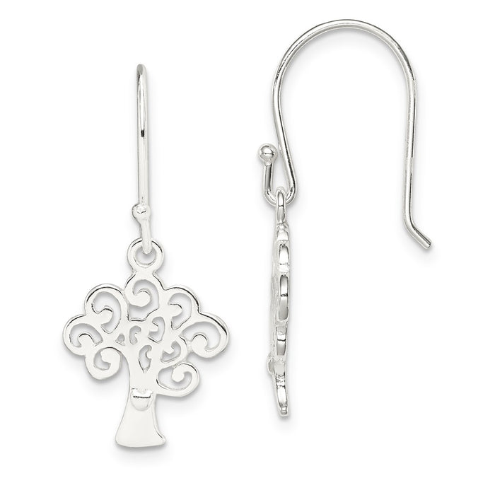 925 Sterling Silver Polished Tree Shepherd Hook Earrings, 30mm x 14mm