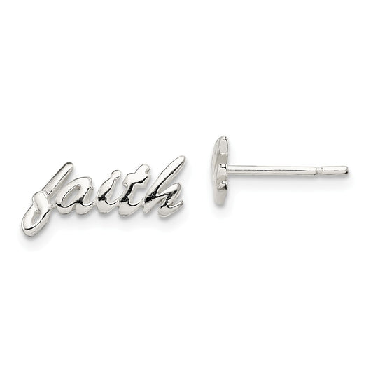 925 Sterling Silver Polished Faith Post Earrings, 6mm x 15mm