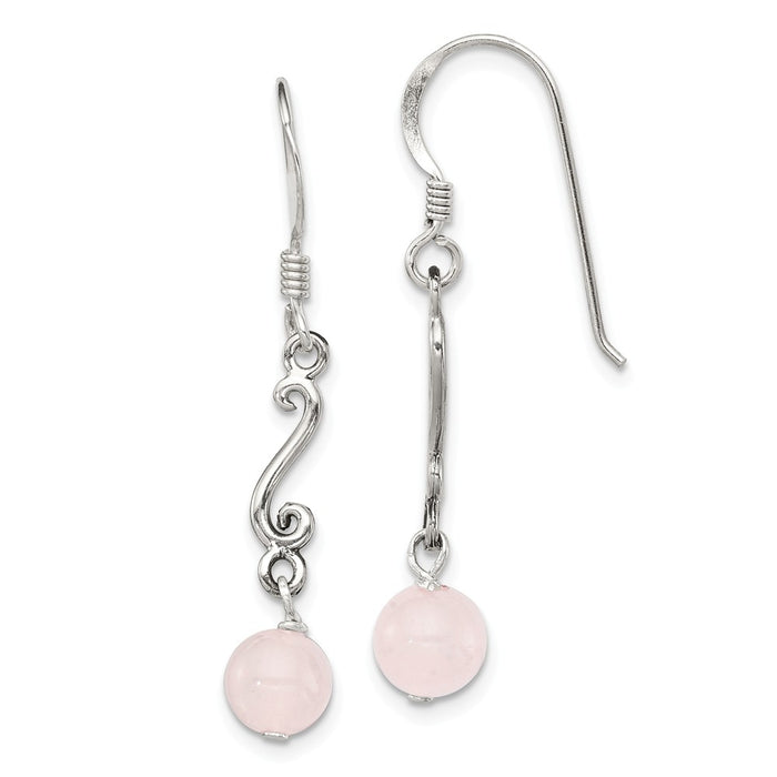 925 Sterling Silver Rose Quartz Antiqued Dangle Earrings, 31mm x 5mm