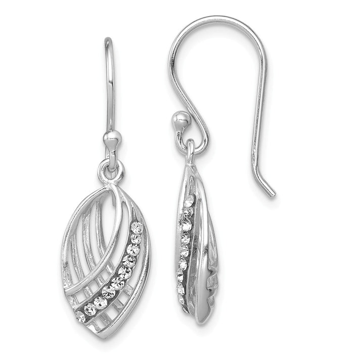 925 Sterling Silver Rhodium-plated Crystal Shepherd Hook Earrings, 34mm x 9mm
