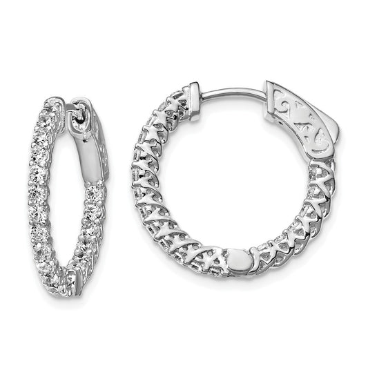 925 Sterling Silver Rhodium-plated Cubic Zirconia ( CZ ) In & Out Hoop Earrings, 19.33mm x 20mm