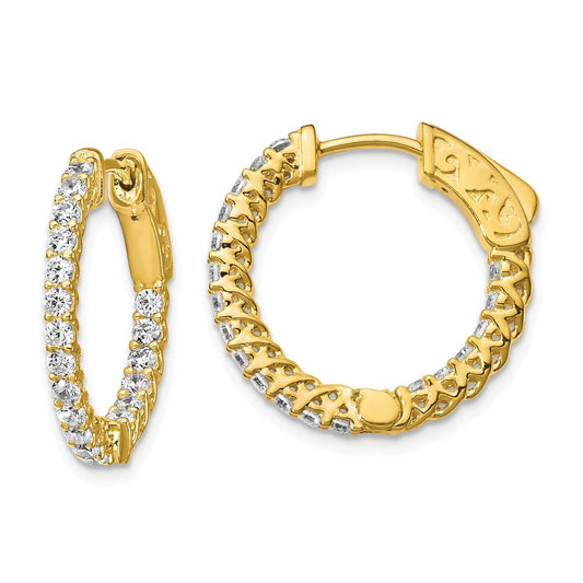 925 Sterling Silver Gold-tone Cubic Zirconia ( CZ ) In & Out Hoop Earrings, 19.33mm x 20mm