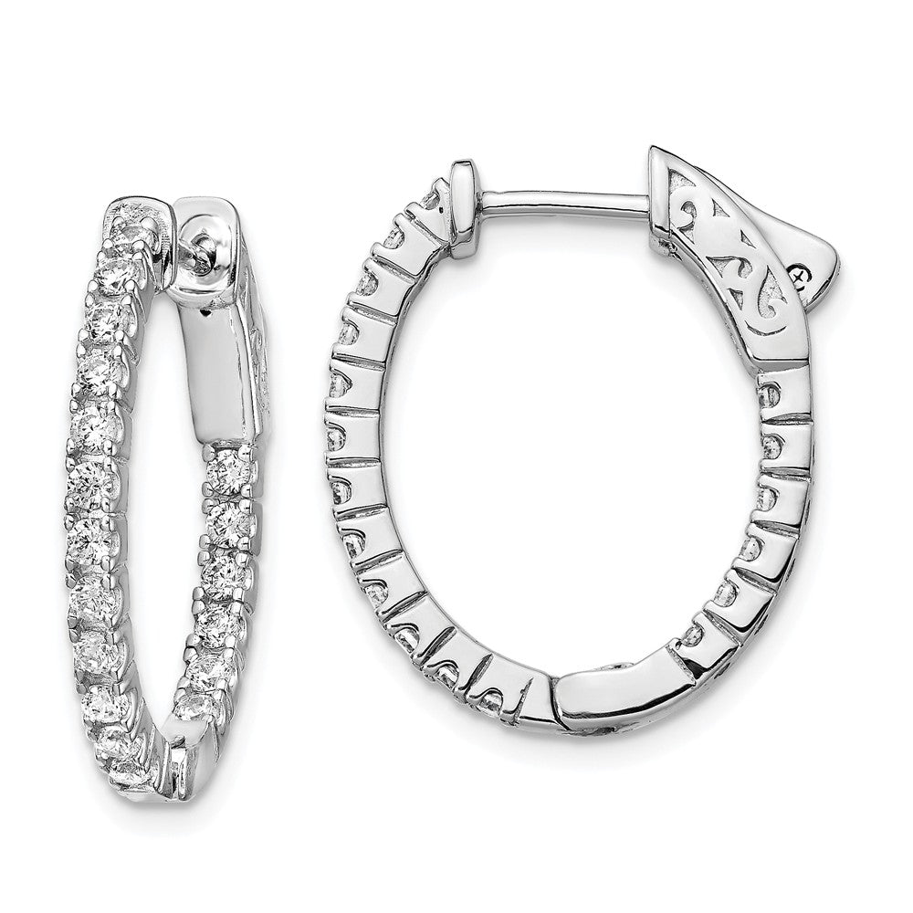 925 Sterling Silver Rhodium-plated Cubic Zirconia ( CZ ) In & Out Oval Hoop Earrings, 23.15mm x 18.35mm