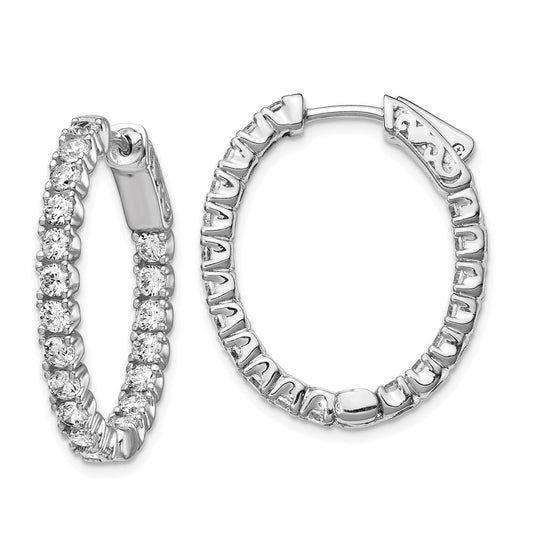 925 Sterling Silver Rhodium-plated Cubic Zirconia ( CZ ) Oval In & Out Hoop Earrings, 27.58mm x 22.52mm