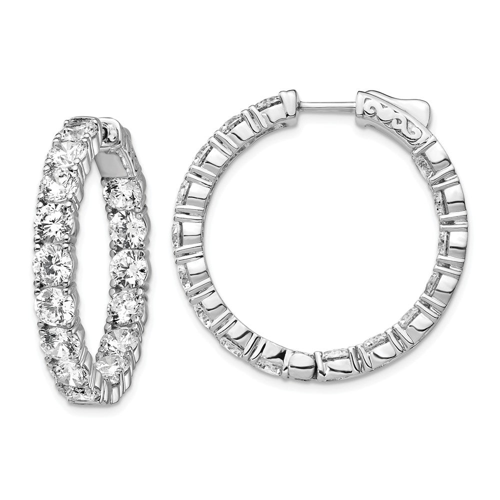 925 Sterling Silver Rhodium-plated Cubic Zirconia ( CZ ) In & Out Round Hoop Earrings, 31.22mm x 30.8mm