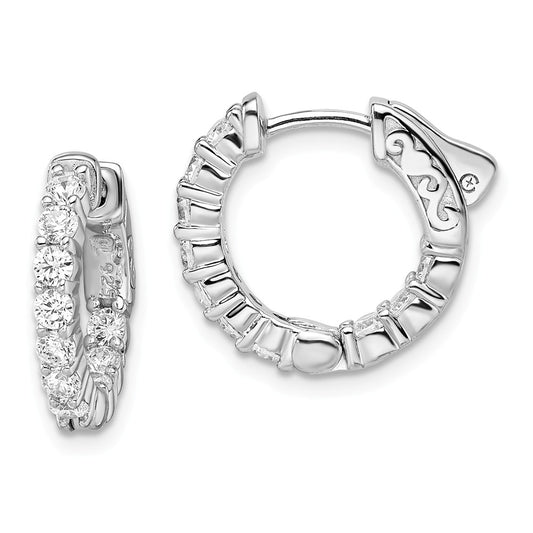 925 Sterling Silver Rhodium-plated Cubic Zirconia ( CZ ) In & Out Hoop Earrings, 16mm x 16.41mm