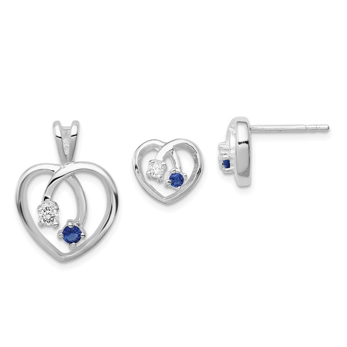 Stella Silver Jewelry Set - 925 Sterling Silver Blue & ClEarring Cubic Zirconia ( CZ ) Heart Earring & Pendant Set