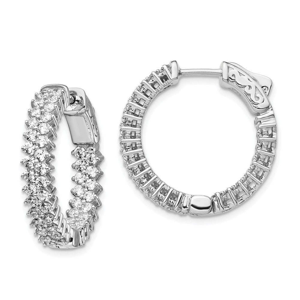 925 Sterling Silver Rhodium-plated Cubic Zirconia ( CZ ) In & Out Hoop Earrings, 22.39mm x 22.88mm