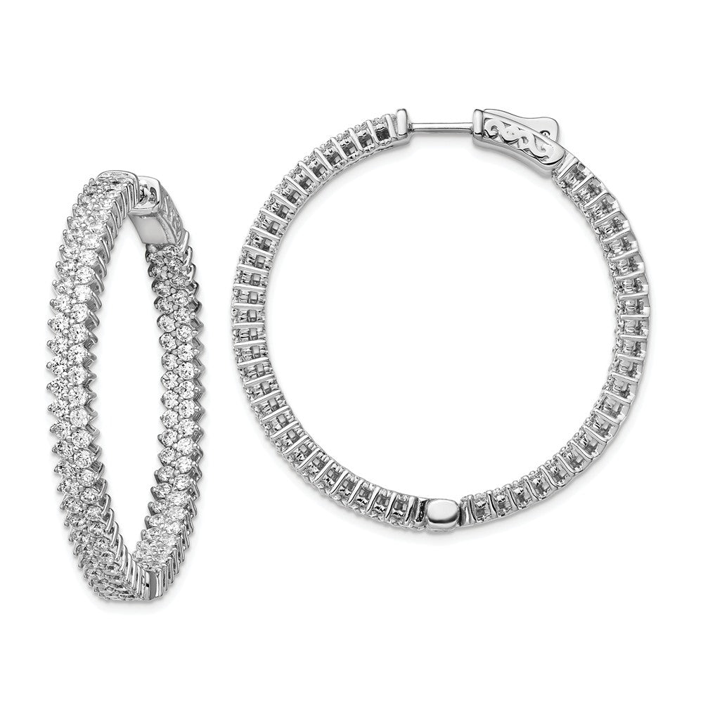 925 Sterling Silver Rhodium-plated Cubic Zirconia ( CZ ) In & Out Hoop Earrings, 39mm x 38.7mm
