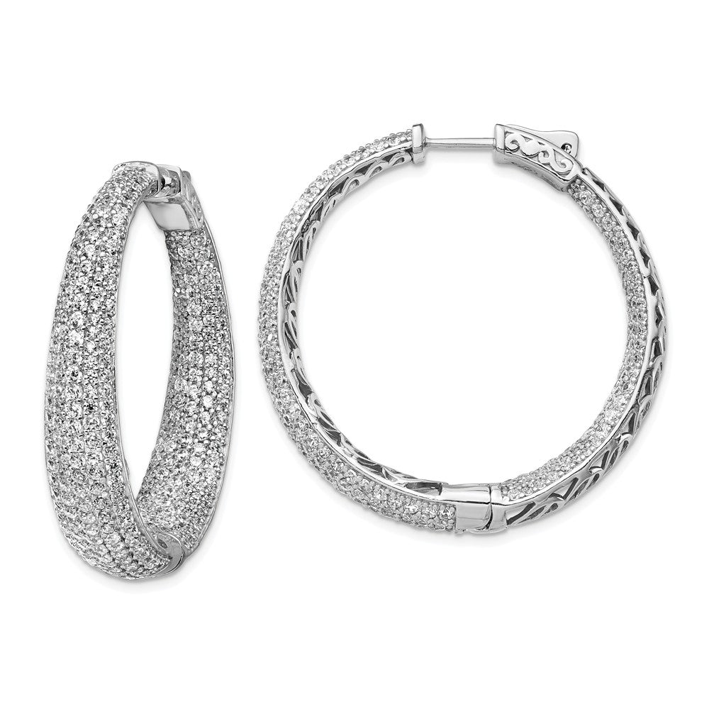 925 Sterling Silver Rhodium-plated Pav‚ Cubic Zirconia ( CZ ) In & Out Round Hoop Earrings, 39.09mm x 38.4mm
