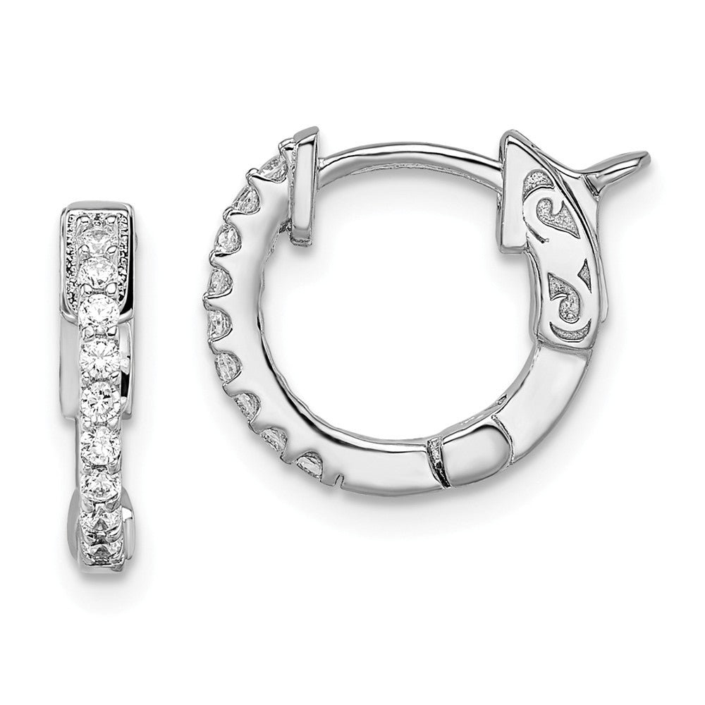925 Sterling Silver Rhodium-plated Cubic Zirconia ( CZ ) Hoop Earrings, 12.33mm x 2.16mm