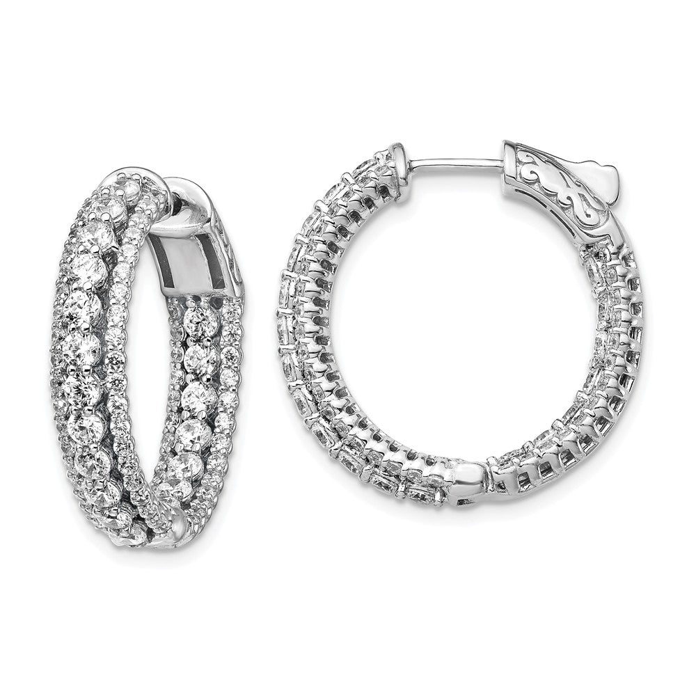 925 Sterling Silver Rhodium-plated Cubic Zirconia ( CZ ) In & Out Round Hoop Earrings, 0.75mm x 5.28mm
