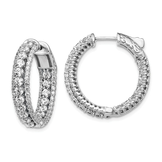 925 Sterling Silver Rhodium-plated Cubic Zirconia ( CZ ) In & Out Round Hoop Earrings, 0.75mm x 5.28mm