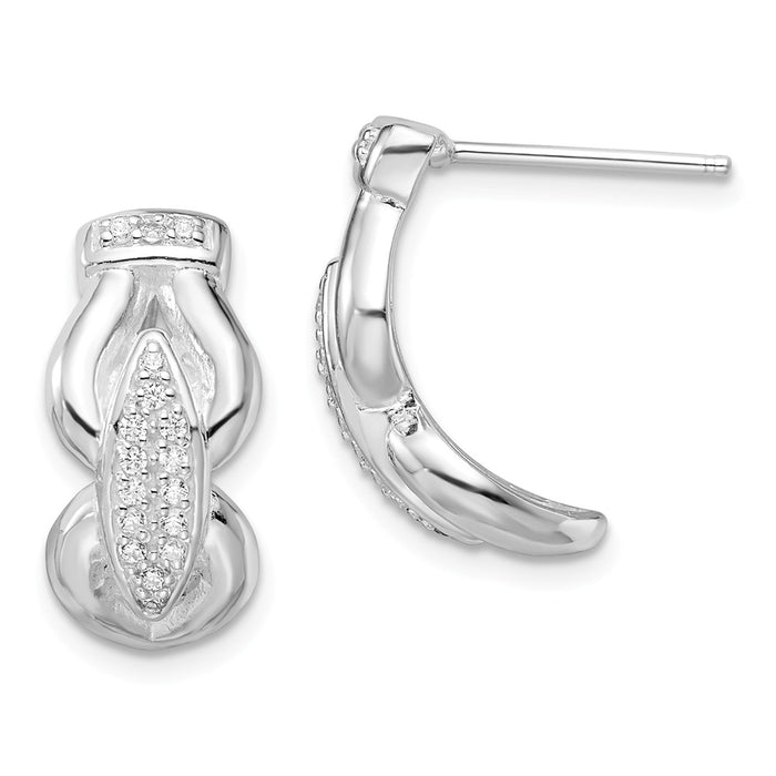 925 Sterling silver Rhodium-plated Polished Fancy Cubic Zirconia ( CZ ) Post Earrings, 19.8mm x 9.3mm