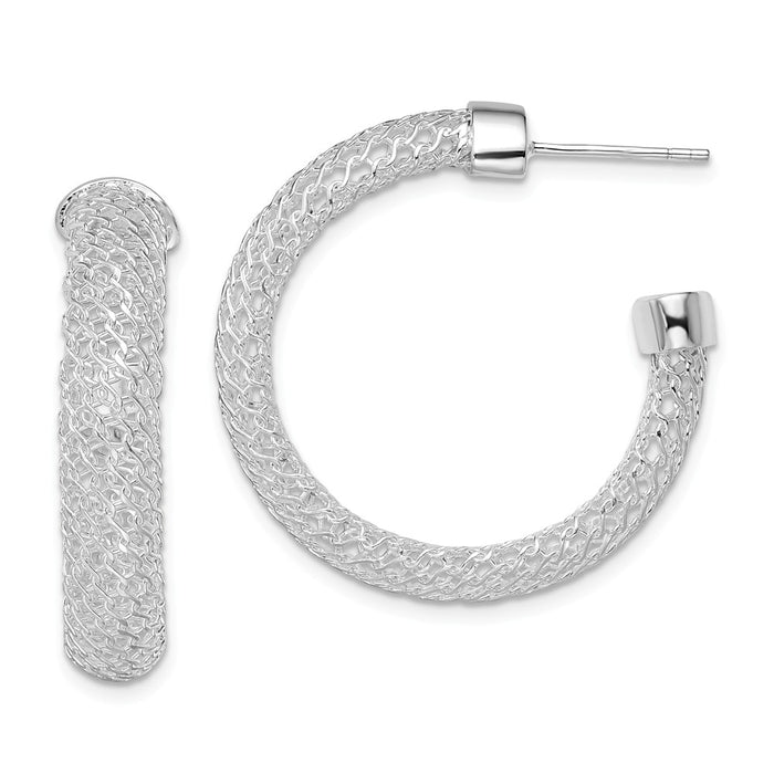 925 Sterling Silver Mesh Post Hoop Earrings, 28.5mm x 29.5mm