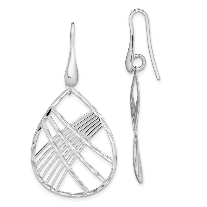 925 Sterling Silver Rhodium-Plated Diamond-Cut Teardrop Shepherd Hook Earrings, 44mm x 22.3mm