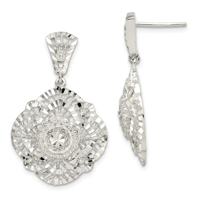 925 Sterling Silver Diamond-cut Dangle Post Earrings, 39mm x 21.2mm