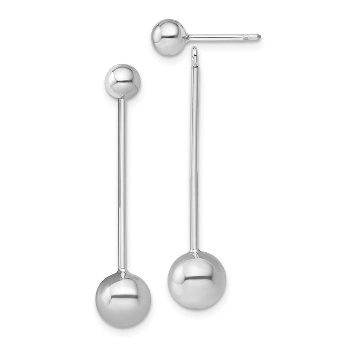 925 Sterling Silver Rhodium-plated Dangle Ball Jacket with Ball Post Stud Earrings, 40.3mm x 10mm