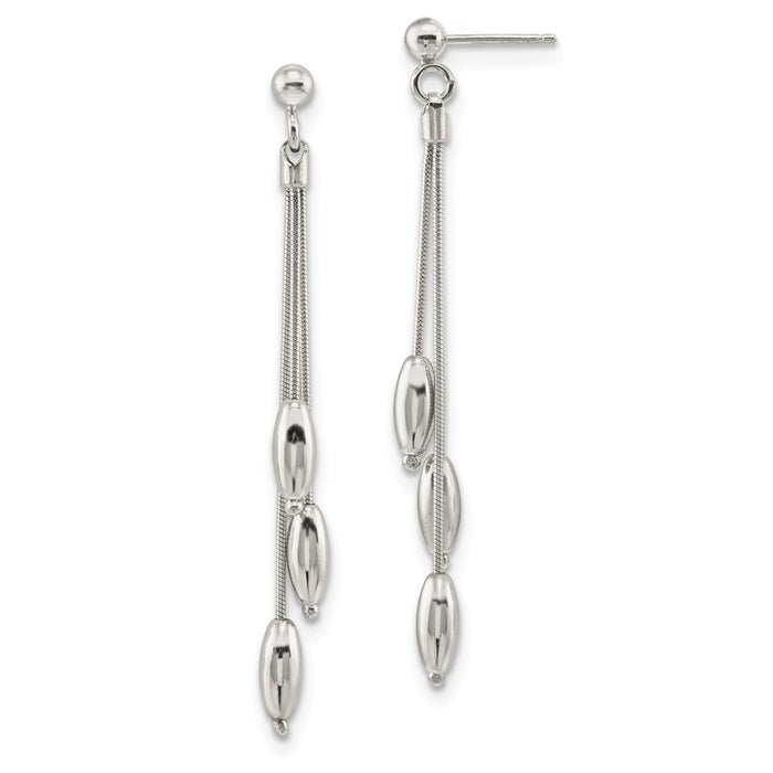 925 Sterling Silver Rhodium-plated Polished Dangle Post Earrings, 61.1mm x 4.1mm