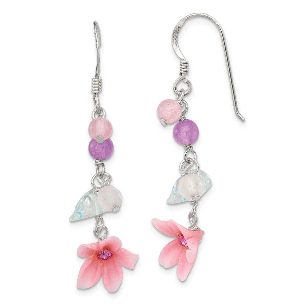 925 Sterling Silver Amethyst/Agate/Blue Topaz Flower Earrings, 40mm x 12mm