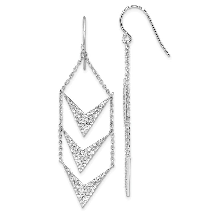 925 Sterling Silver Rhodium-plated Cubic Zirconia ( CZ ) Fancy Dangle Shepherd Hook Earrings, 41.5mm x 20mm