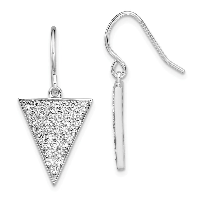 925 Sterling Silver Rhodium-plated Cubic Zirconia ( CZ ) Triangle Dangle Earrings, 16.5mm x 13.5mm