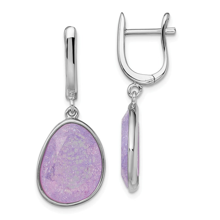 925 Sterling Silver Rhodium-plated Purple Ice Cubic Zirconia ( CZ ) Dangle Hinged Earrings, 22mm